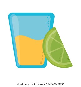 tequila shot and lemon slice.  Cinco de Mayo mexican celebration vector illustration, flat style icon.