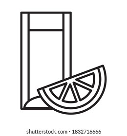 tequila shot and lemon slice over white background, line style, vector illustration