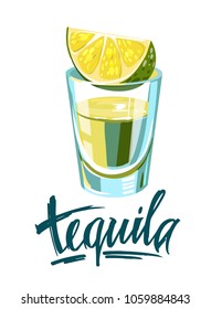 Tequila shot with lime. Vector illustration