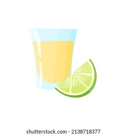 Tequila shot with lime. Vector illustration