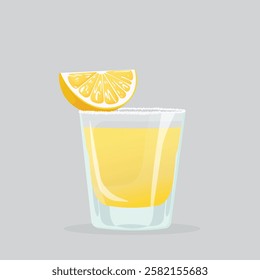 Tequila shot with salt and lemon isolated flat vector illustration