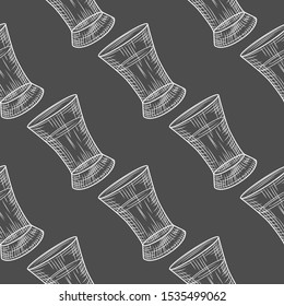 Tequila shot seamless pattern on blackboard. Full shot glass  of alcohol backdrop. Vintage engraved style. Vector illustration