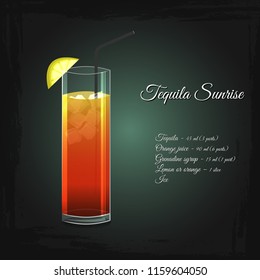 Tequila Sunrise alcohol coctail vector