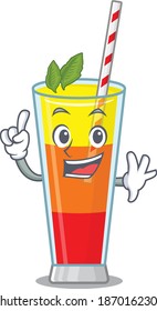 Tequila sunrise cocktail caricature design style with one finger gesture