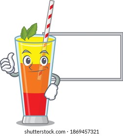 Tequila sunrise cocktail cartoon design with Thumbs up finger bring a white board