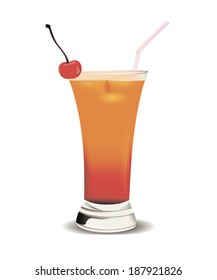 Tequila Sunrise cocktail with cherry pink straw