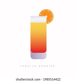 TEQUILA SUNRISE cocktail garnished with slice of Orange, Vector Illustration  isolated on white background
