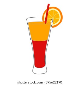 Tequila sunrise cocktail. The hand drawn style.