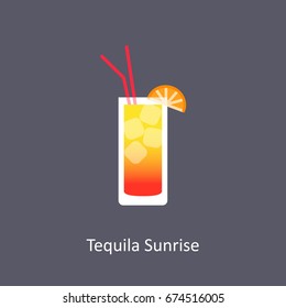 Tequila Sunrise cocktail icon on dark background in flat style