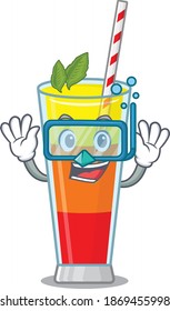 Tequila sunrise cocktail mascot design swims with diving glasses