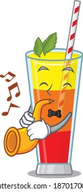 Tequila sunrise cocktail musician of cartoon design playing a trumpet