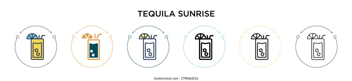 Tequila sunrise icon in filled, thin line, outline and stroke style. Vector illustration of two colored and black tequila sunrise vector icons designs can be used for mobile, ui, web