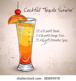 Tequila sunrise realistic cocktail