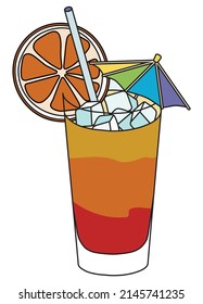 Tequila sunrise or sex on the beach cocktail with rainbow LGBT equality flag colors umbrella. For gay bar diversity pride party invitations, cards or stickers. Doodle cartoon style illustration