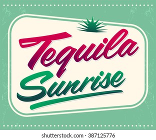 Tequila Sunrise Vector Sign - Lettering - Mexican Drink Icon, Emblem
