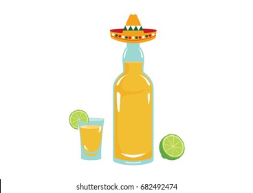 Tequila Vector. Bottle Of Tequila On A White Background