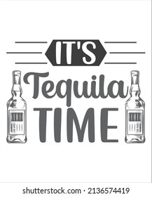 Tequila vector set with It's party time! lettering.