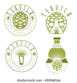 tequila vintage set labels with agave and bottles