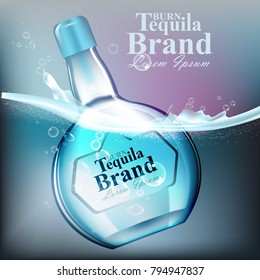 Tequilla glass bottle Vector realistic. product packaging mock up