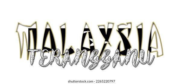 Terangganu Malaysia 3d light bulb alphabet with gold frame isolated on white background. gold glossy dripping  font. Vector illustration.