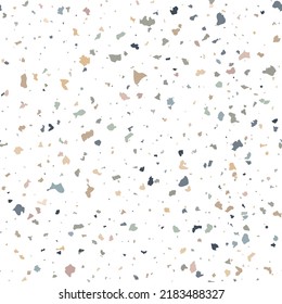 Terazzo seamless pattern composed of pieces of granite, quartz, marble and stone. Speckled floor texture. White classic paving design. Abstract wall background. Retro venetian stone material