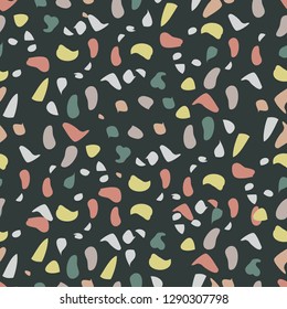 terazzo seamless pattern, vector texture of mosaic floor consisting of stone fragments, chips of marble, granite, limestone, quartz, glass splinters and concrete, classic Italian flooring background