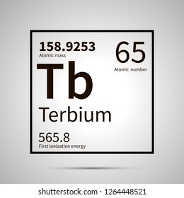 Terbium chemical element with first ionization energy, atomic mass and electronegativity values ,simple black icon with shadow on gray
