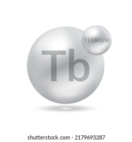 Terbium molecule models silver. Ecology and biochemistry concept. Isolated spheres on white background. 3D Vector Illustration.