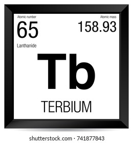 Terbium symbol. Element number 65 of the Periodic Table of the Elements - Chemistry - Black square frame with white background