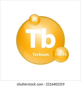 Terbium (Tb) icon structure chemical element round shape circle yellow dark. Chemical element of periodic table Sign with atomic number. Study in science for education. 3D Illustration vector. 