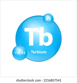 Terbium (Tb) icon structure chemical element round shape circle light blue. Chemical element of periodic table Sign with atomic number. Study in science for education. 3D Illustration vector. 