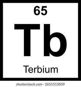 Terbium (Tb) periodic table of elements tile. Icon with atomic number 65. Lanthanide rare earth element used to create green phosphors for lighting.