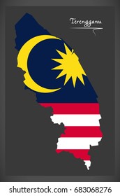 Terengganu Malaysia map with Malaysian national flag illustration