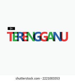 Terengganu vector RGB overlapping letters typography with flag. Malaysian states logotype decoration.