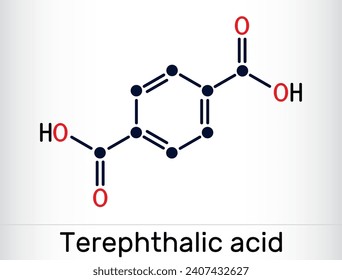 Terephthalic acid molecule. It is benzenedicarboxylic acid, precursor to the polyester PET. Skeletal chemical formula. Vector illustration