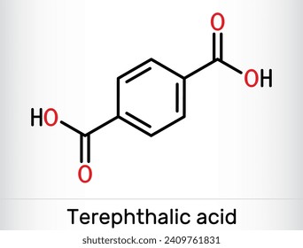 Terephthalic acid molecule. It is benzenedicarboxylic acid, precursor to the polyester PET. Skeletal chemical formula. Vector illustration