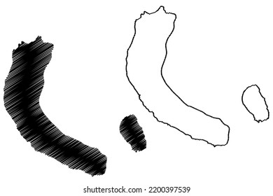 Teressa and Bompuka Island (Republic of India, Nicobar Archipelago, Indian Ocean) map vector illustration, scribble sketch Tarasa Dwip, Luroo, Poahat map