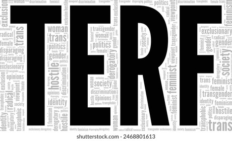 TERF word cloud conceptual design isolated on white background.