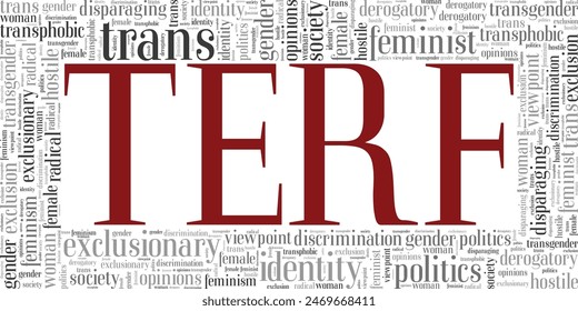 TERF word cloud conceptual design isolated on white background.