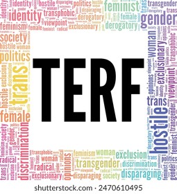 TERF word cloud conceptual design isolated on white background.