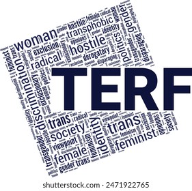 TERF word cloud conceptual design isolated on white background.