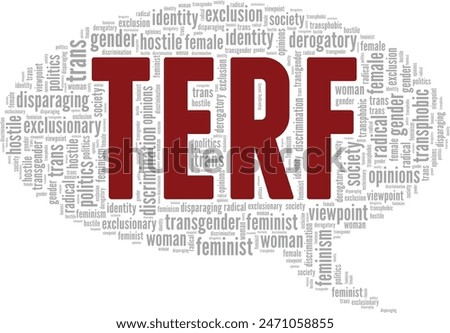 TERF word cloud conceptual design isolated on white background.