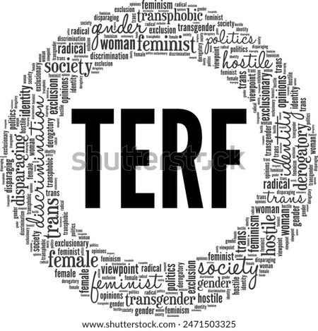 TERF word cloud conceptual design isolated on white background.
