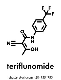 Teriflunomida, esclerosis múltiple (EM), molécula. Fórmula esquelética.