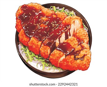 Teriyaki Sauce Chicken Katsu isolated Vector Illustration svg