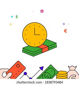 Term deposit filled line vector icon, simple illustration, finance and money related bottom border.