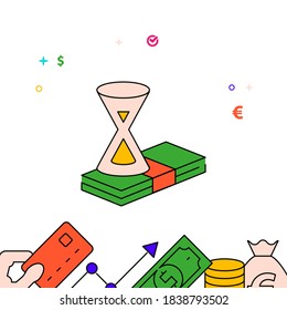 Term deposit filled line vector icon, simple illustration, finance and money related bottom border.