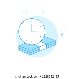 Term Deposit, Time is Money Concept Flat Vector Icon. Money and Finance Illustration. Light Flat Style. Blue Monochrome Design. Editable Stroke. Adjust Line Weight. Design with Pixel Perfection.