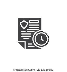 Icono del vector de seguro de término. signo plano relleno para concepto móvil y diseño web. Icono de contrato de seguro y glifo de reloj. Símbolo, ilustración del logotipo. Gráficos vectoriales