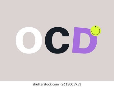 The term OCD reflects on obsessive-compulsive disorder, The letter D is shifted, hinting at a disturbance in order— echoing the inner tension often experienced with the condition